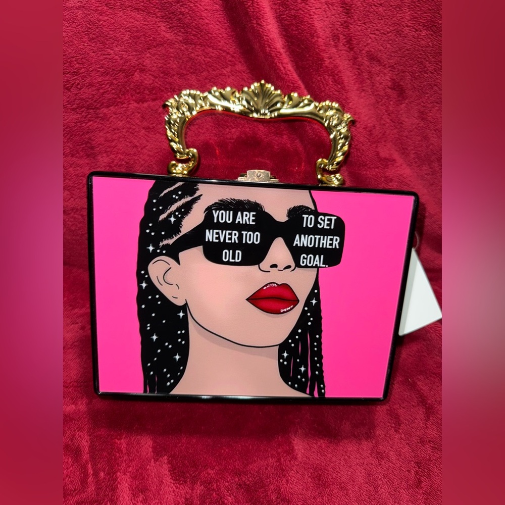 “Goal Setter, Goal Crusher” Pink Novelty Bag w/ Gold Chain- NWT